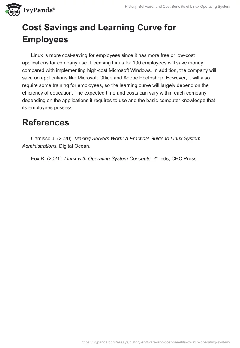 History, Software, and Cost Benefits of Linux Operating System. Page 2