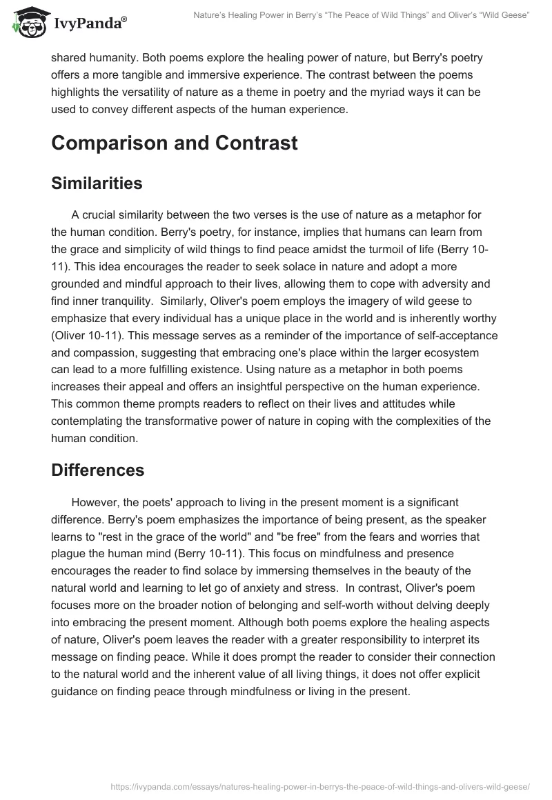 Nature’s Healing Power in Berry’s “The Peace of Wild Things” and Oliver’s “Wild Geese”. Page 2