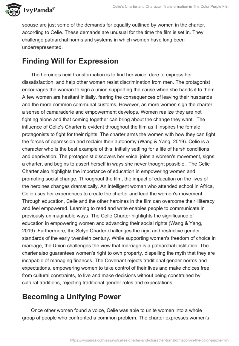 Celie’s Charter and Character Transformation in The Color Purple Film. Page 2