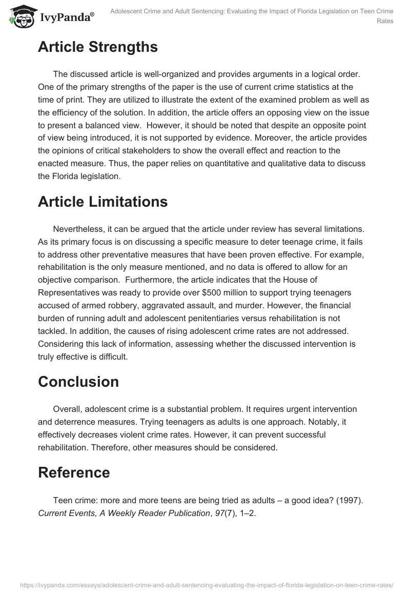 Adolescent Crime and Adult Sentencing: Evaluating the Impact of Florida Legislation on Teen Crime Rates. Page 2