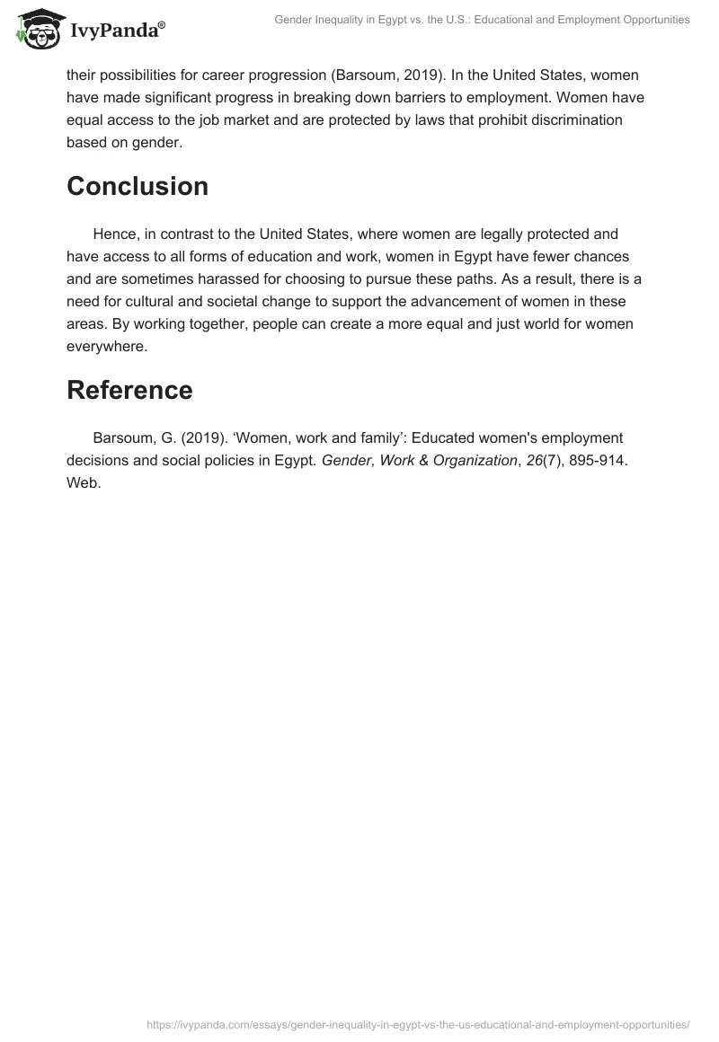 Gender Inequality in Egypt vs. the U.S.: Educational and Employment Opportunities. Page 2