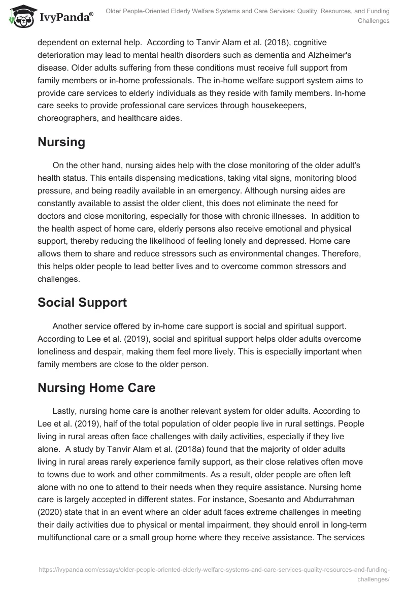 Older People-Oriented Elderly Welfare Systems and Care Services: Quality, Resources, and Funding Challenges. Page 2