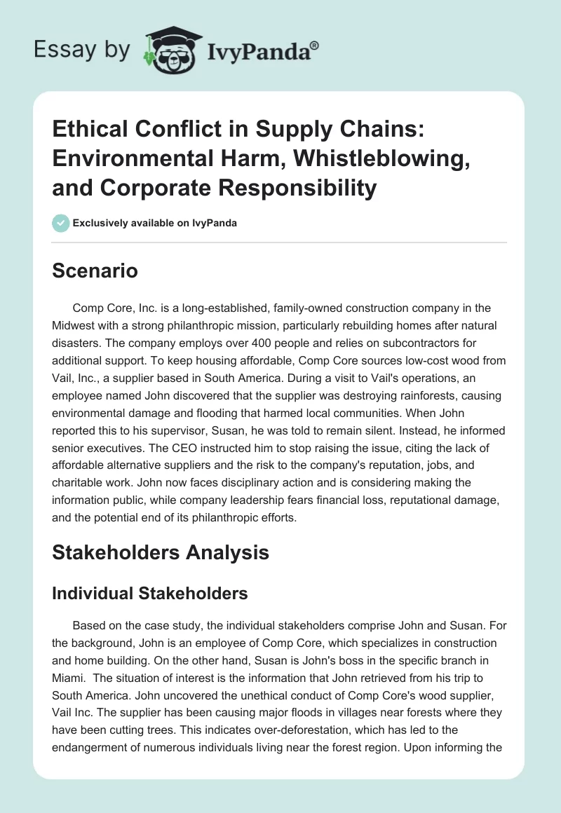 Ethical Conflict in Supply Chains: Environmental Harm, Whistleblowing, and Corporate Responsibility. Page 1