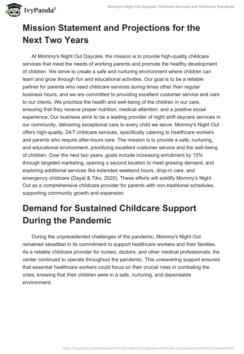 Mommy's Night Out Daycare: Childcare Services and Workforce Standards. Page 2