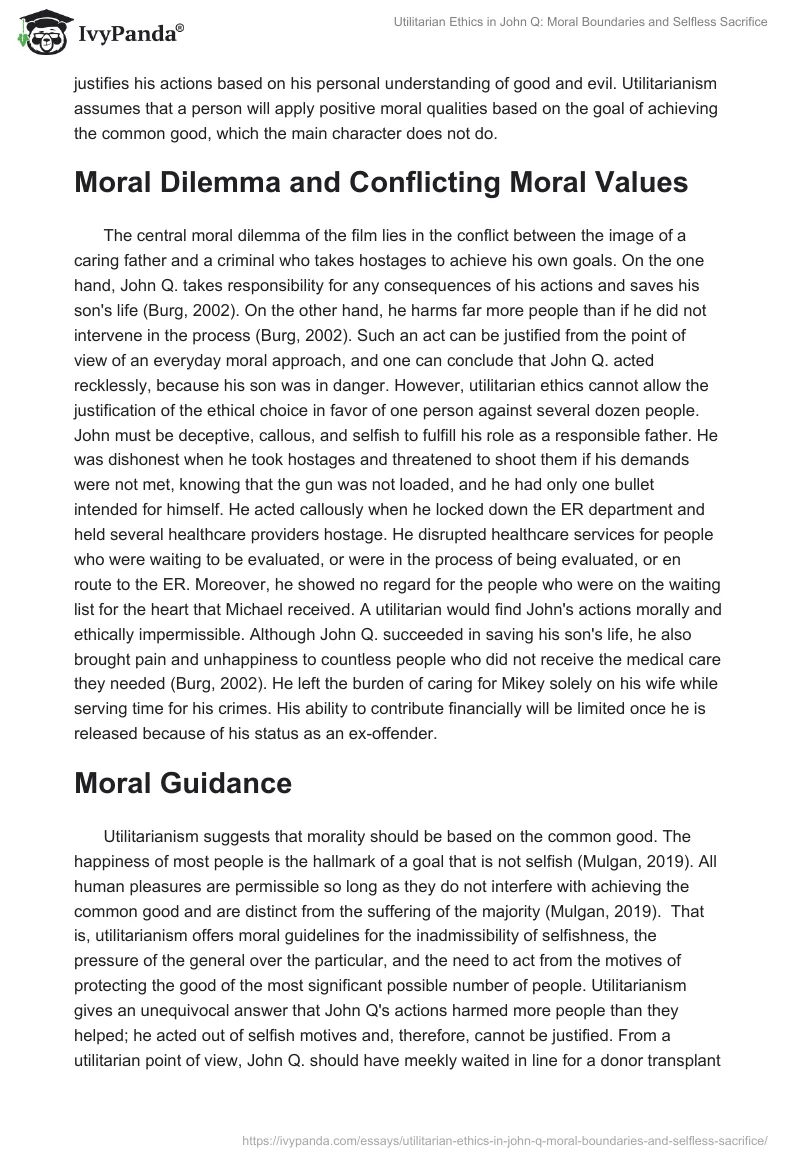 Utilitarian Ethics in John Q: Moral Boundaries and Selfless Sacrifice. Page 2