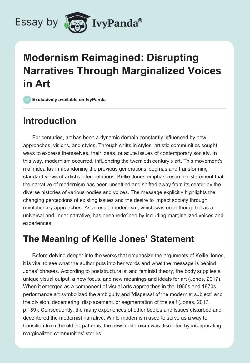 Modernism Reimagined: Disrupting Narratives Through Marginalized Voices in Art. Page 1