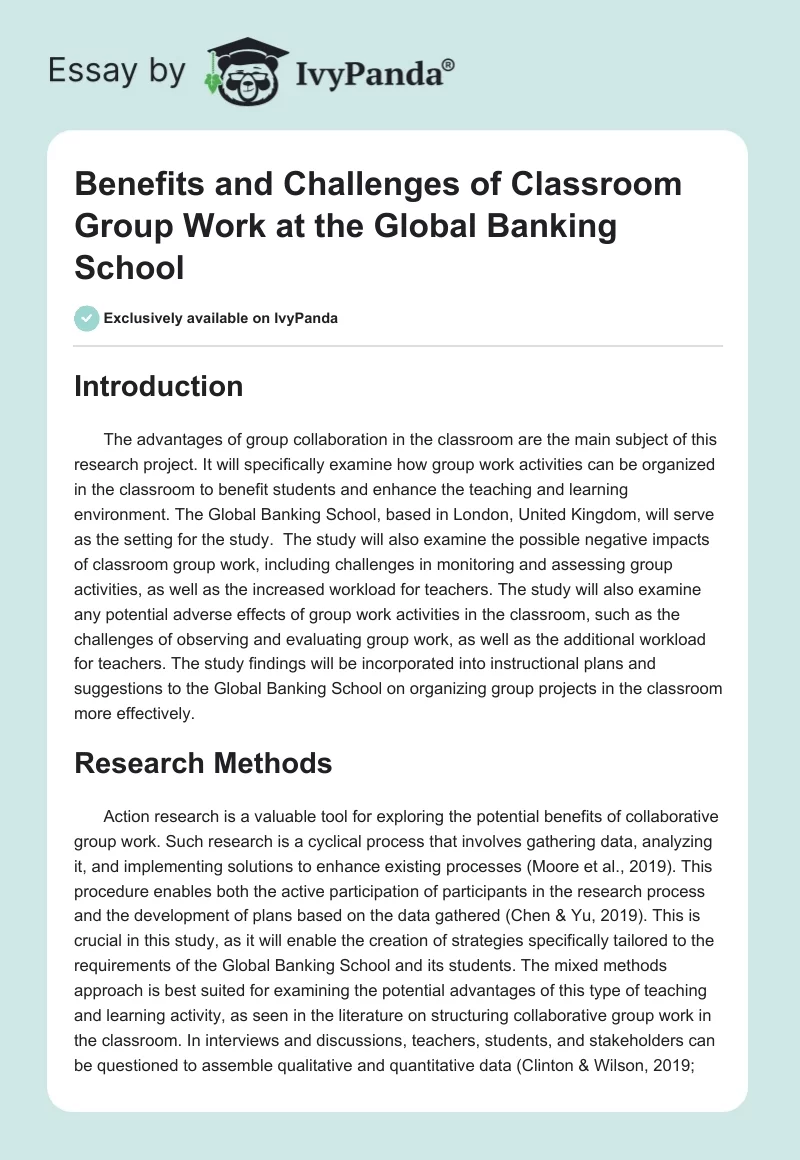 Benefits and Challenges of Classroom Group Work at the Global Banking School. Page 1