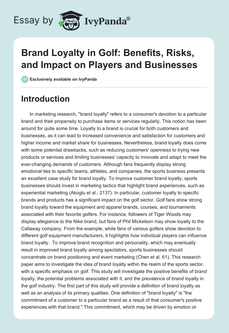 Brand Loyalty in Golf: Benefits, Risks, and Impact on Players and Businesses. Page 1