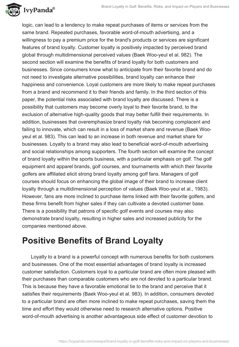 Brand Loyalty in Golf: Benefits, Risks, and Impact on Players and Businesses. Page 2