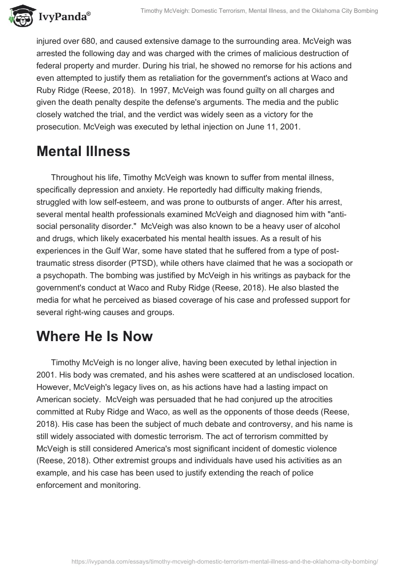 Timothy McVeigh: Domestic Terrorism, Mental Illness, and the Oklahoma City Bombing. Page 2