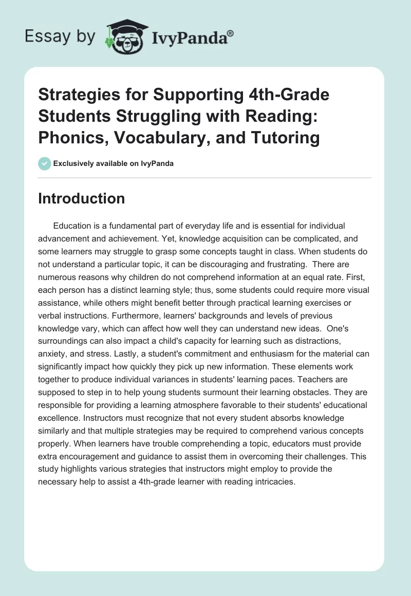 Strategies for Supporting 4th-Grade Students Struggling with Reading: Phonics, Vocabulary, and Tutoring. Page 1