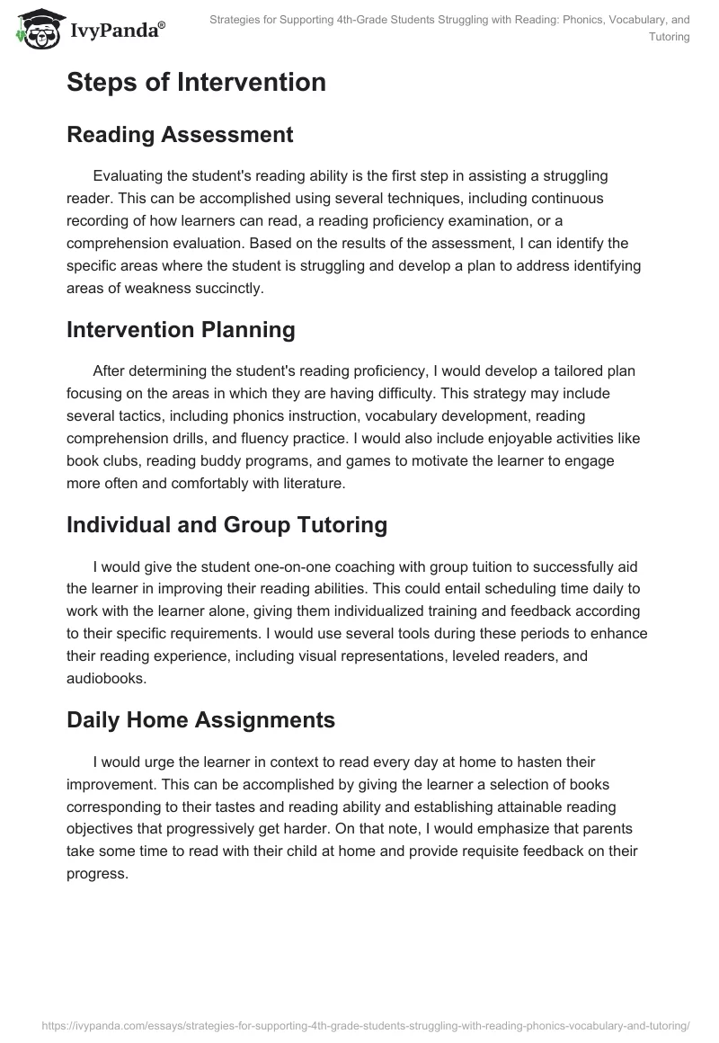 Strategies for Supporting 4th-Grade Students Struggling with Reading: Phonics, Vocabulary, and Tutoring. Page 2
