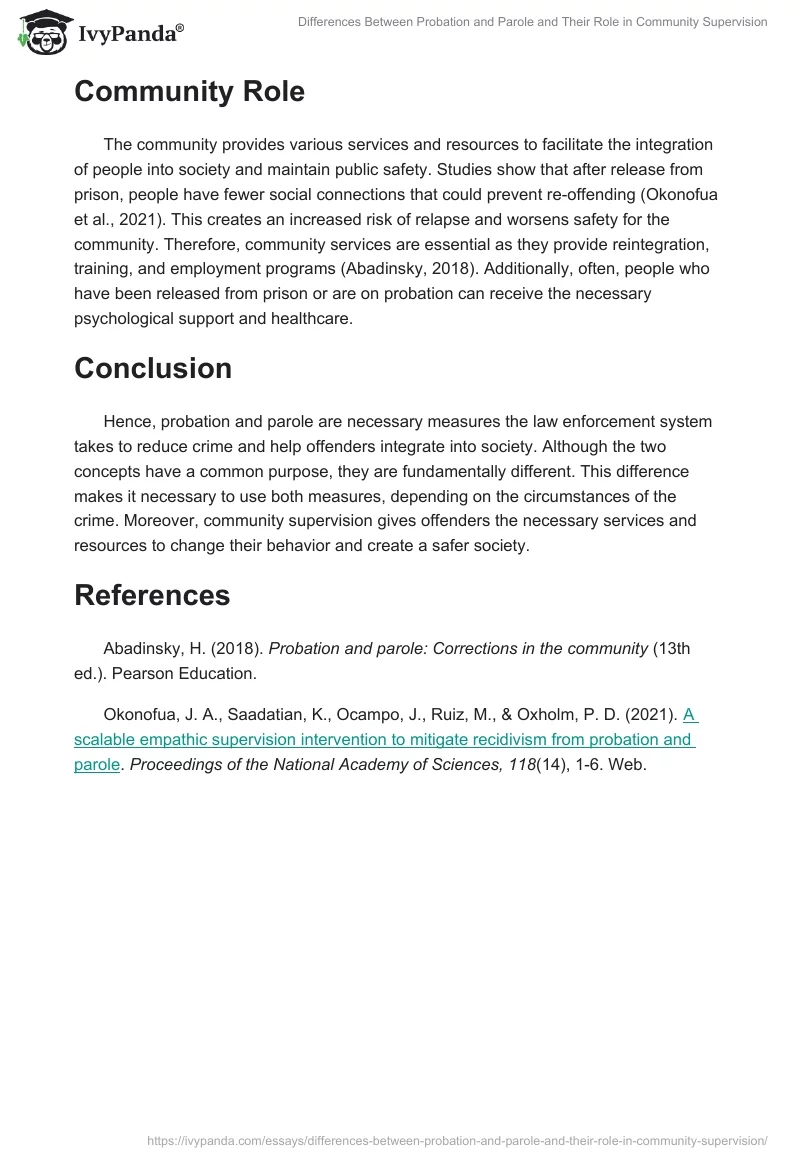 Differences Between Probation and Parole and Their Role in Community Supervision. Page 2