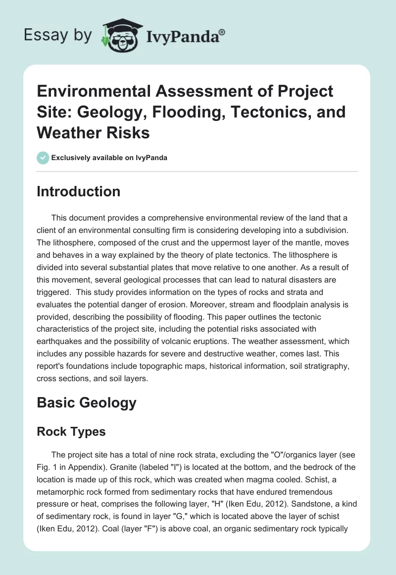 Environmental Assessment of Project Site: Geology, Flooding, Tectonics, and Weather Risks. Page 1