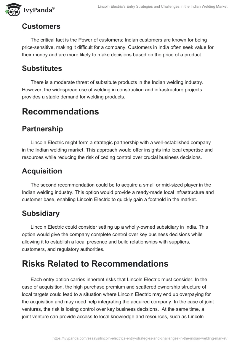 Lincoln Electric’s Entry Strategies and Challenges in the Indian Welding Market. Page 2
