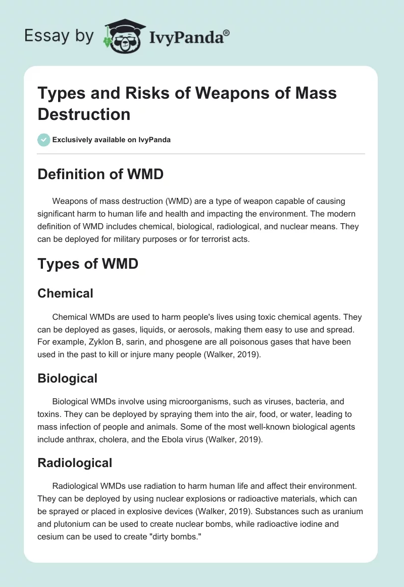 Types and Risks of Weapons of Mass Destruction. Page 1