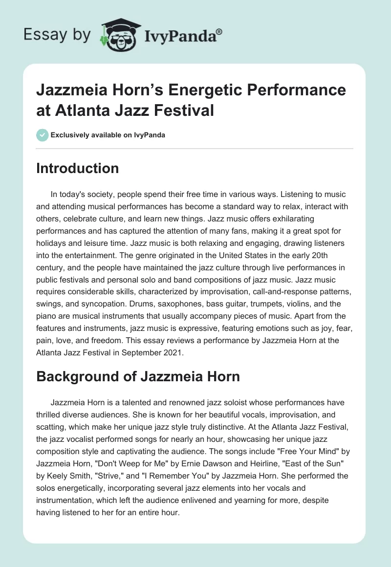 Jazzmeia Horn’s Energetic Performance at Atlanta Jazz Festival. Page 1