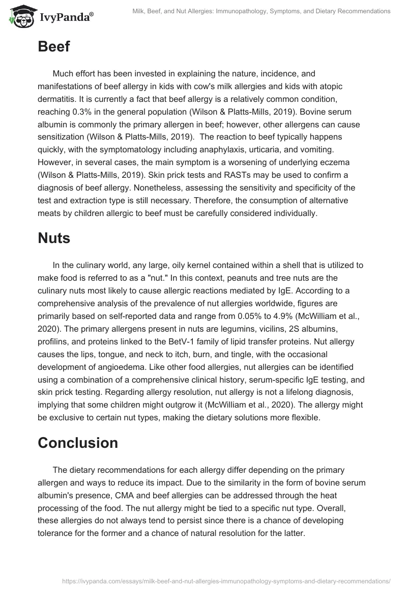 Milk, Beef, and Nut Allergies: Immunopathology, Symptoms, and Dietary Recommendations. Page 2