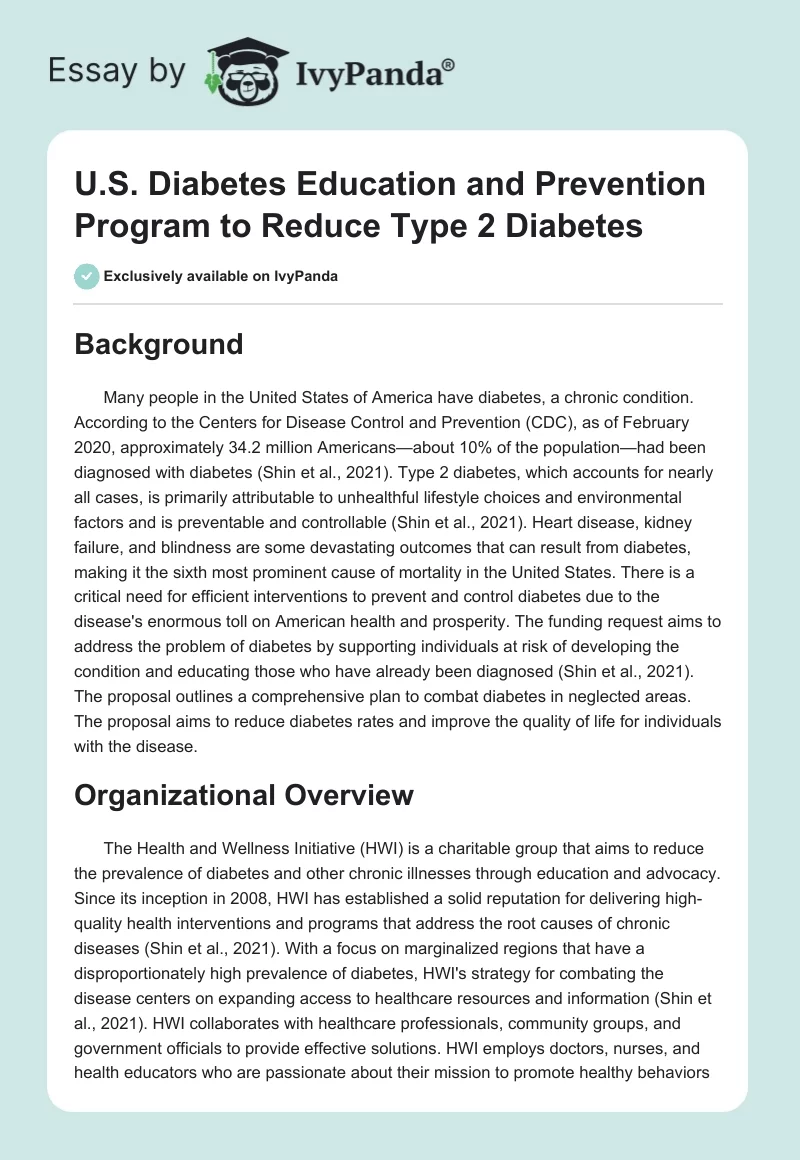U.S. Diabetes Education and Prevention Program to Reduce Type 2 Diabetes. Page 1