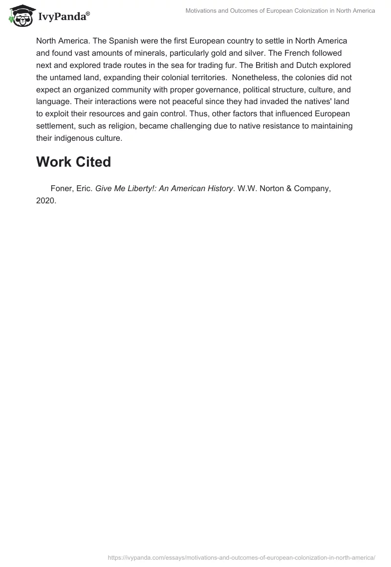 Motivations and Outcomes of European Colonization in North America. Page 2
