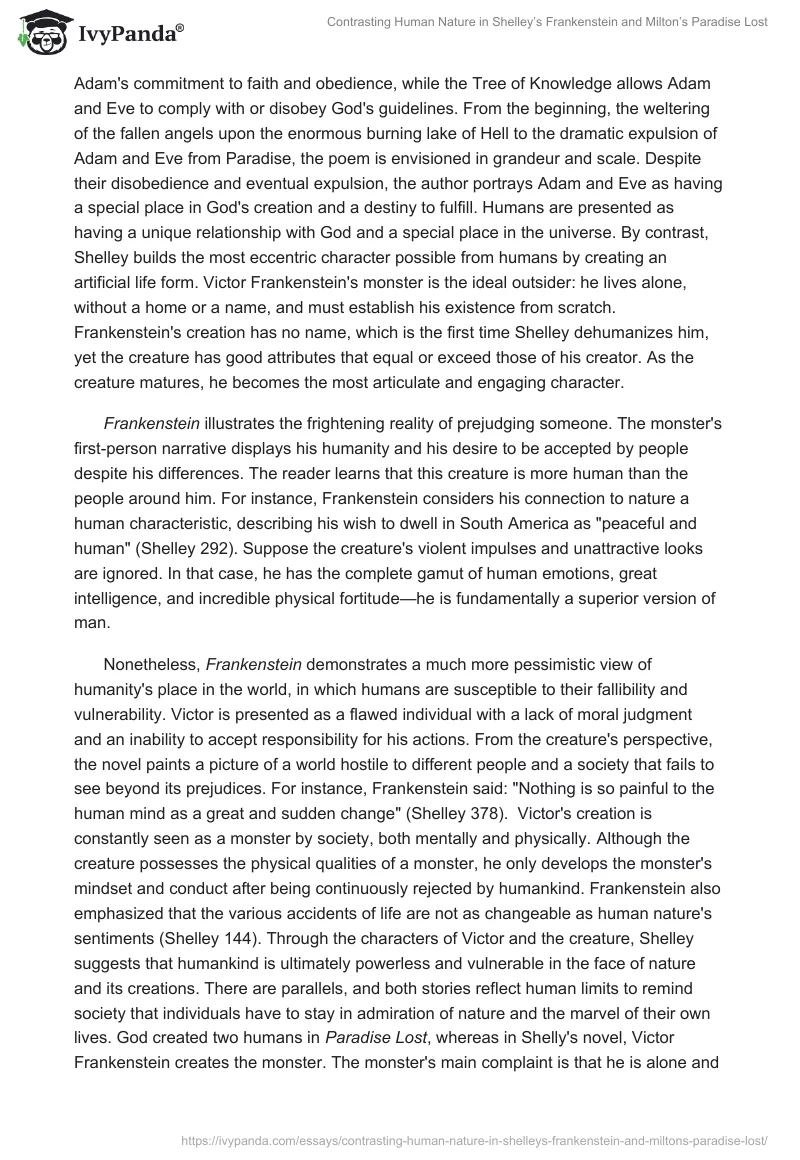 Contrasting Human Nature in Shelley’s Frankenstein and Milton’s Paradise Lost. Page 2