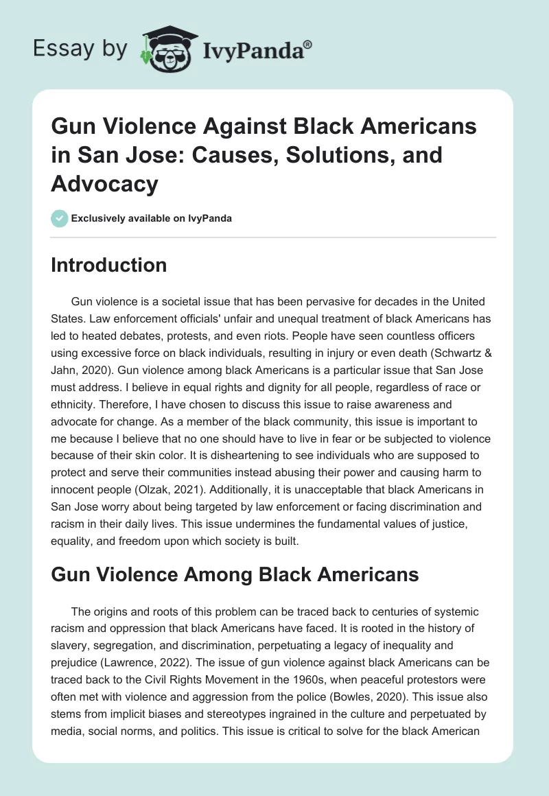 Gun Violence Against Black Americans in San Jose: Causes, Solutions, and Advocacy. Page 1