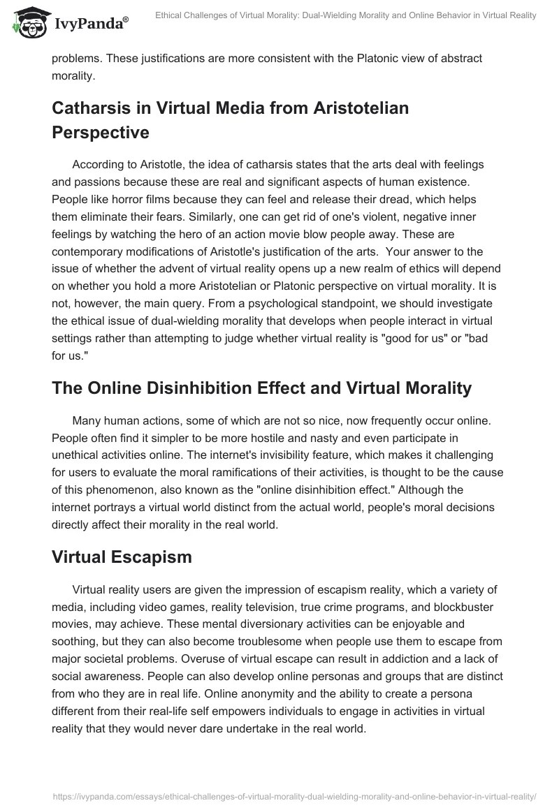 Ethical Challenges of Virtual Morality: Dual-Wielding Morality and Online Behavior in Virtual Reality. Page 2
