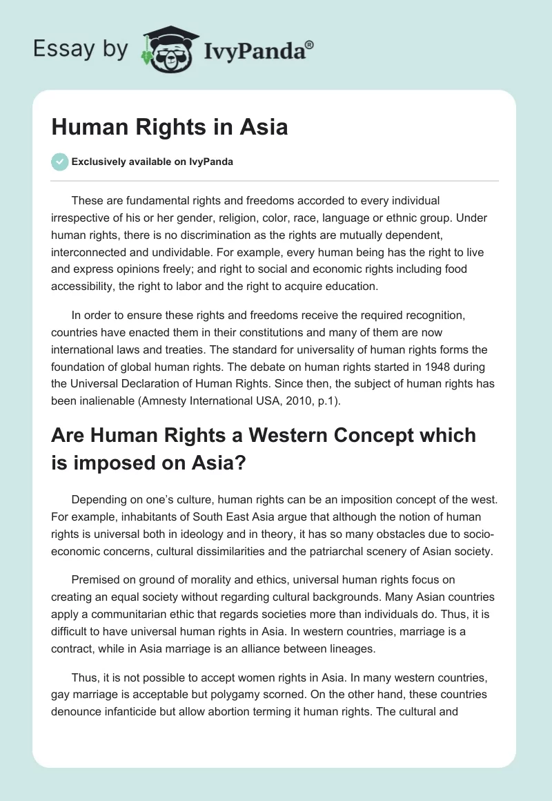 Human Rights in Asia. Page 1