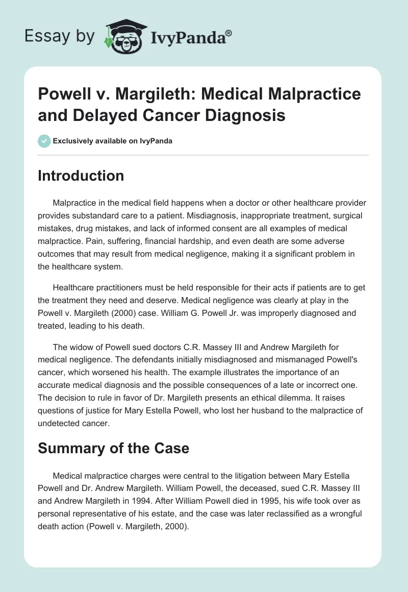 Powell v. Margileth: Medical Malpractice and Delayed Cancer Diagnosis. Page 1
