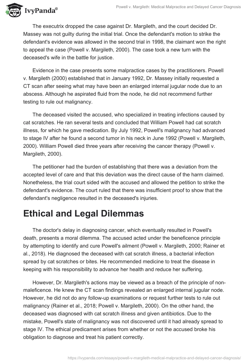 Powell v. Margileth: Medical Malpractice and Delayed Cancer Diagnosis. Page 2