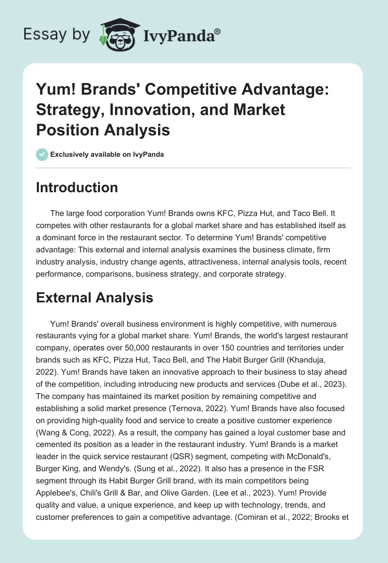 Yum! Brands' Competitive Advantage: Strategy, Innovation, and Market Position Analysis. Page 1