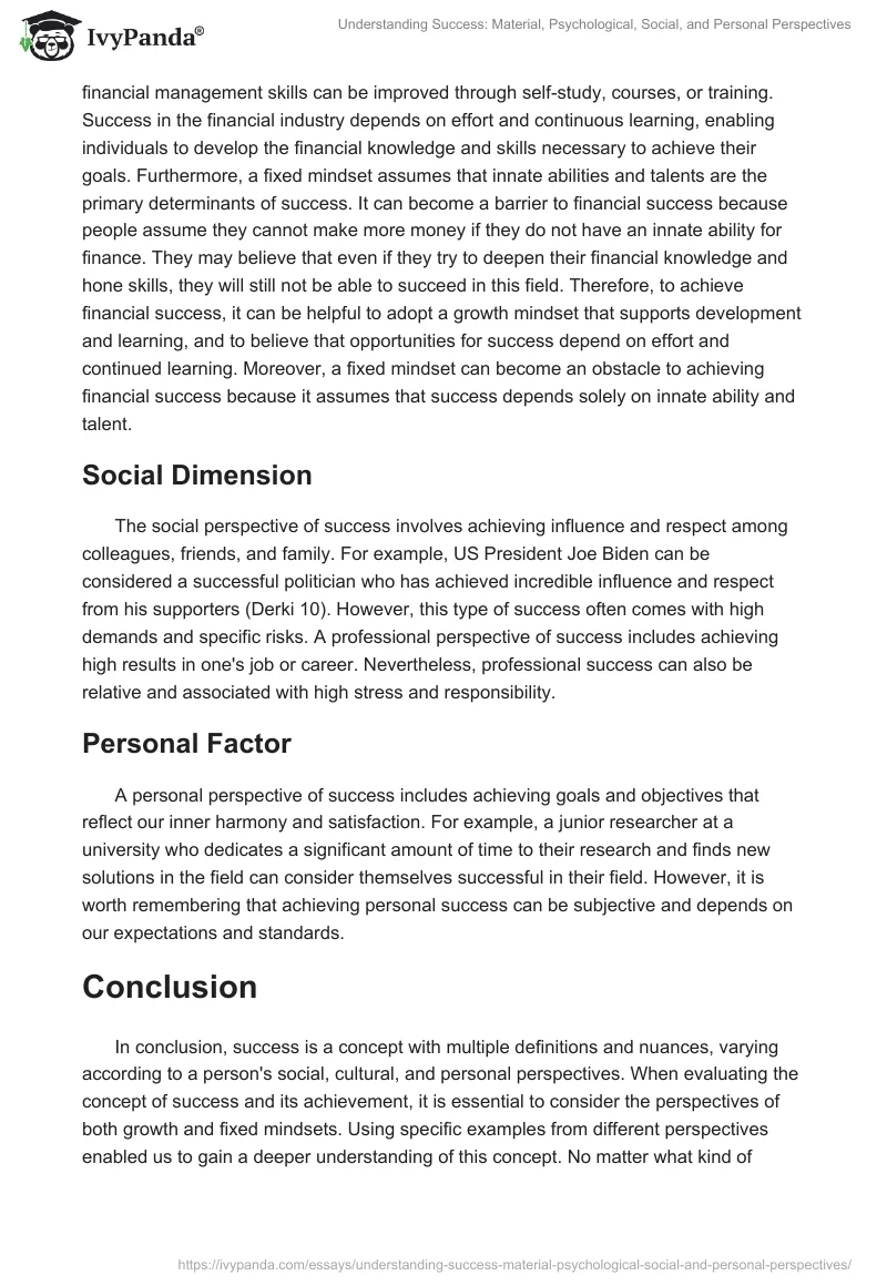 Understanding Success: Material, Psychological, Social, and Personal Perspectives. Page 2