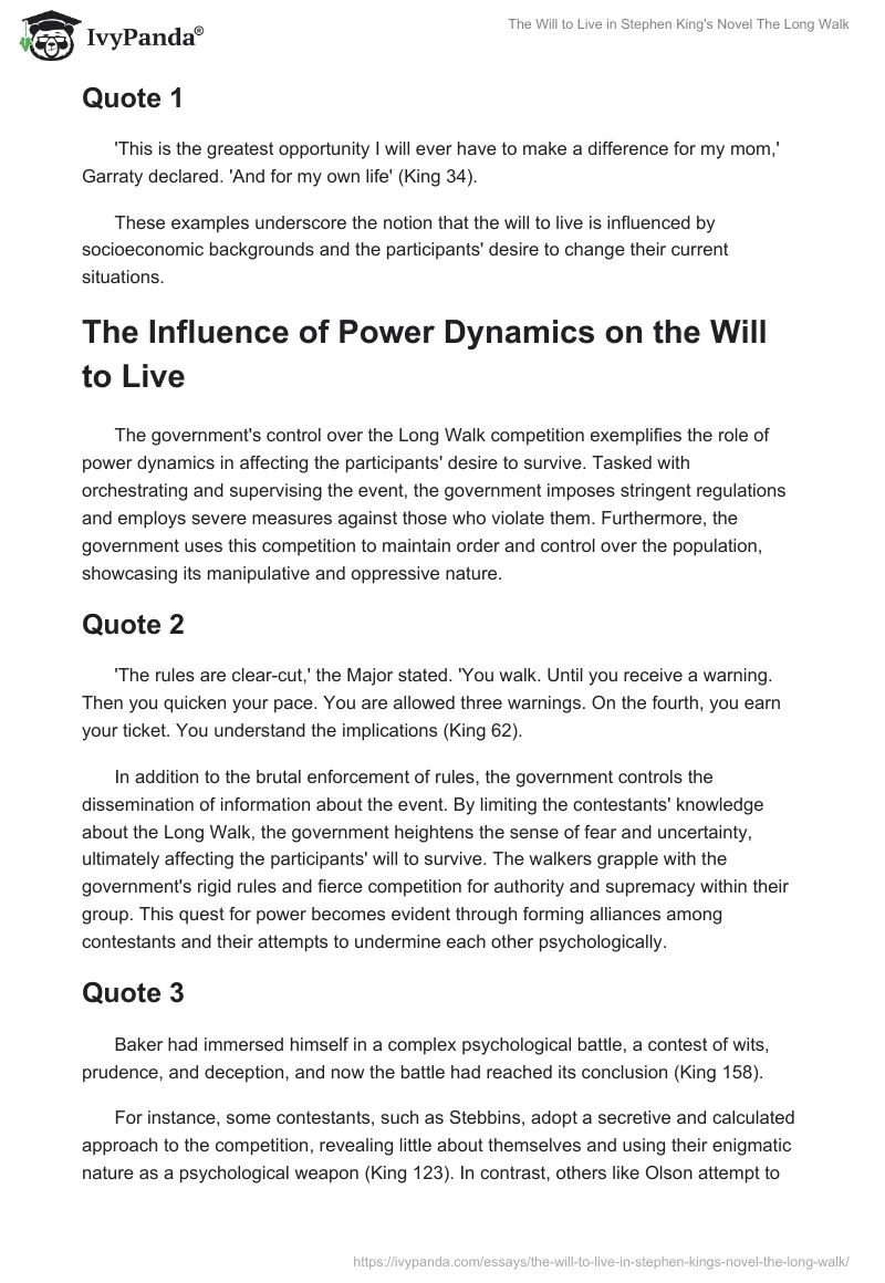 The Will to Live in Stephen King's Novel The Long Walk. Page 2