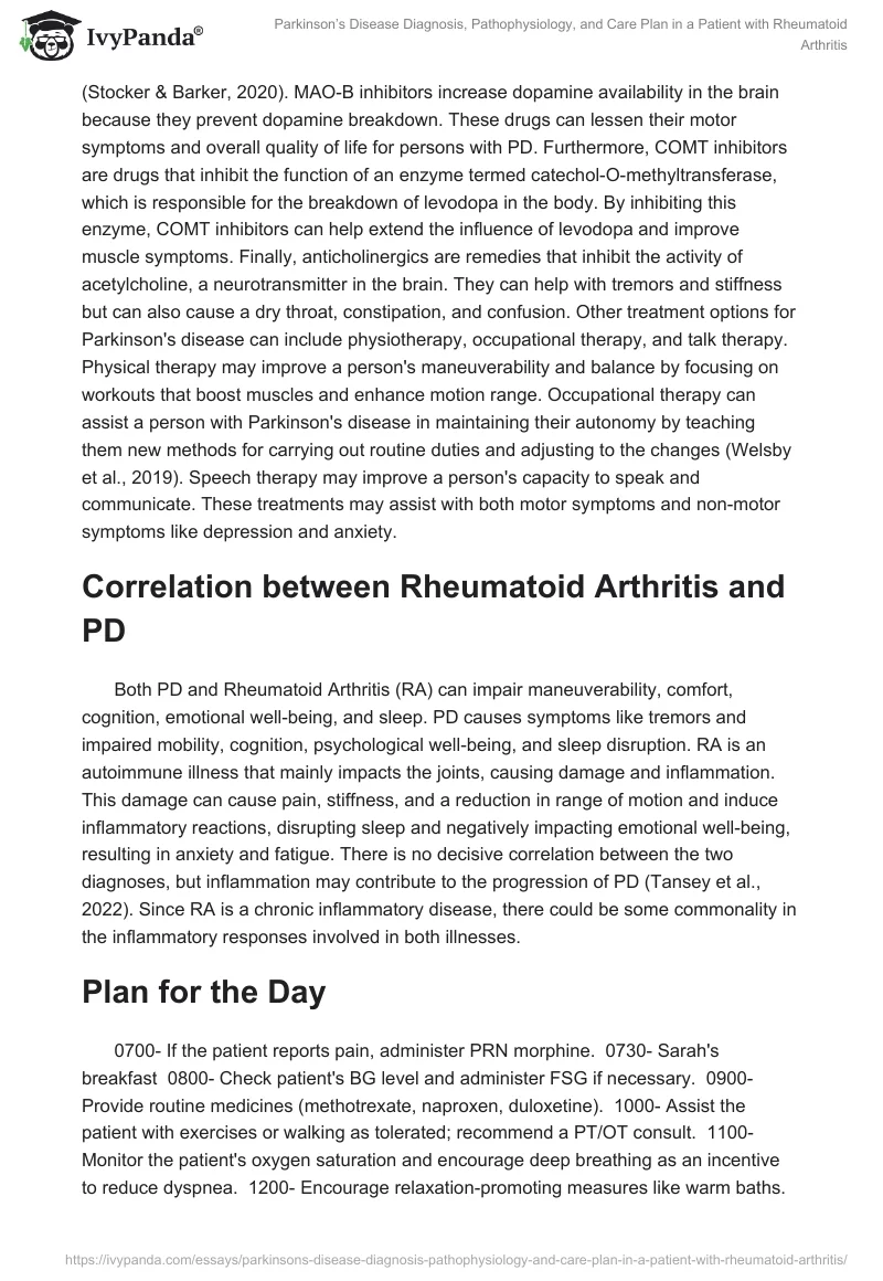 Parkinson’s Disease Diagnosis, Pathophysiology, and Care Plan in a Patient with Rheumatoid Arthritis. Page 2