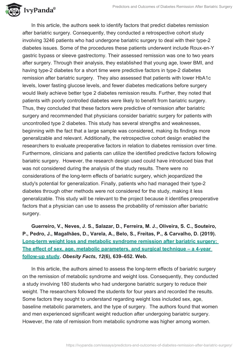Predictors and Outcomes of Diabetes Remission After Bariatric Surgery. Page 2