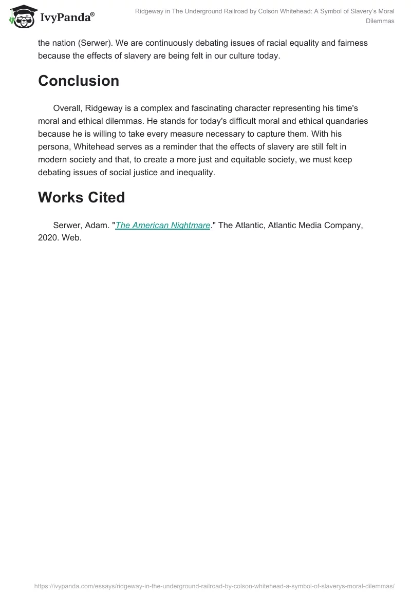 Ridgeway in The Underground Railroad by Colson Whitehead: A Symbol of Slavery’s Moral Dilemmas. Page 2