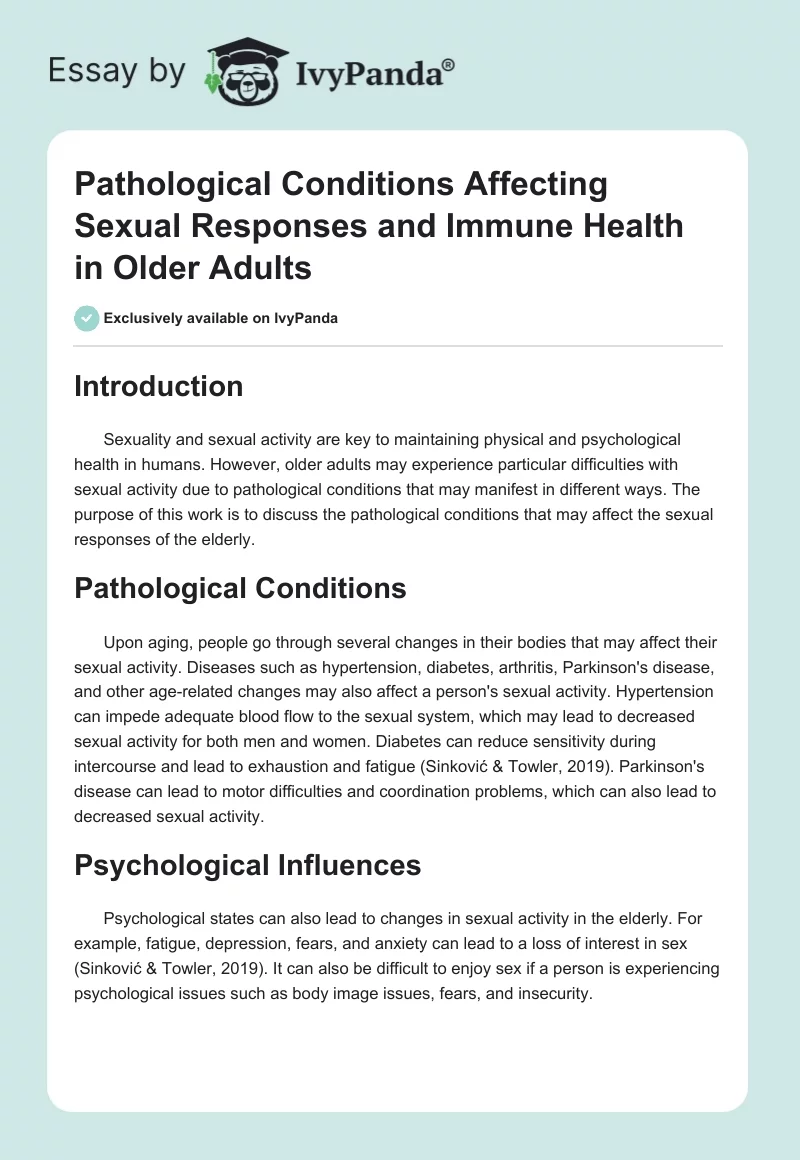 Pathological Conditions Affecting Sexual Responses and Immune Health in Older Adults. Page 1