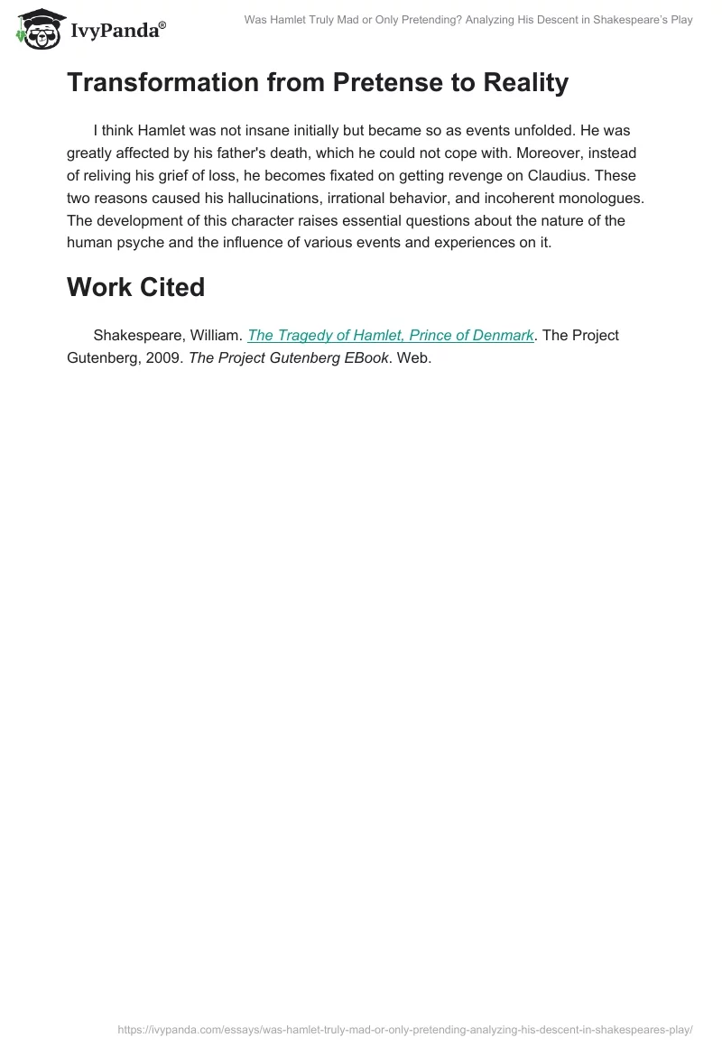 Was Hamlet Truly Mad or Only Pretending? Analyzing His Descent in Shakespeare’s Play. Page 2