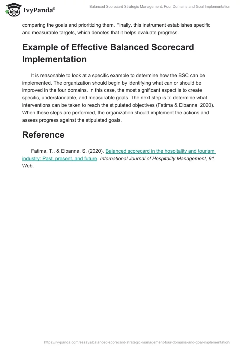 Balanced Scorecard Strategic Management: Four Domains and Goal Implementation. Page 2