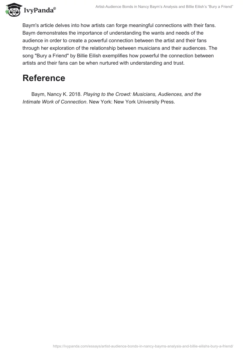 Artist-Audience Bonds in Nancy Baym’s Analysis and Billie Eilish’s “Bury a Friend”. Page 2