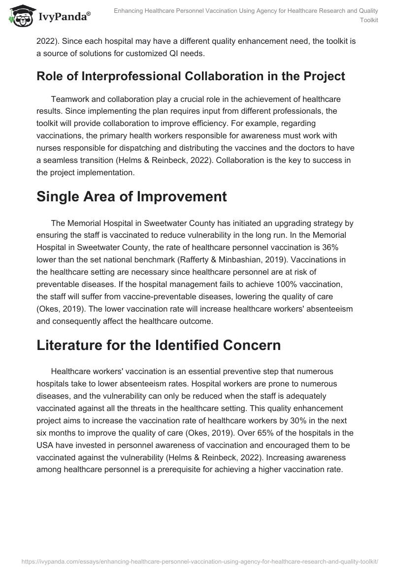 Enhancing Healthcare Personnel Vaccination Using Agency for Healthcare Research and Quality Toolkit. Page 2