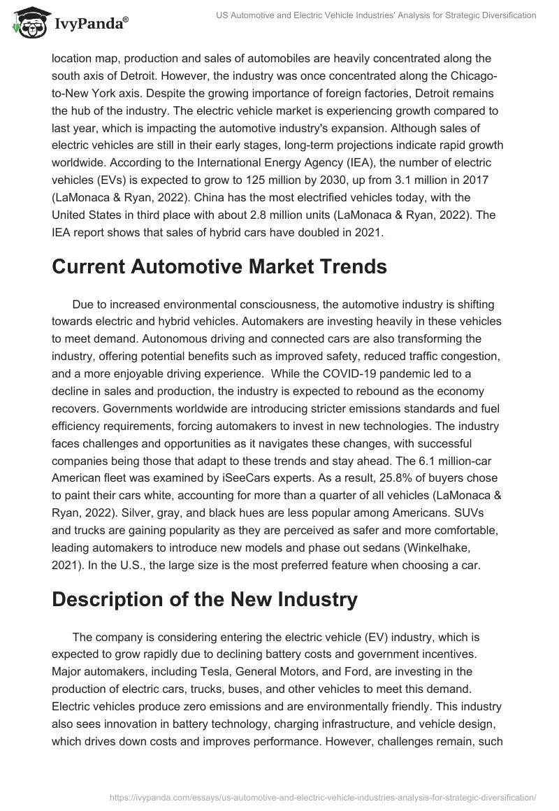 US Automotive and Electric Vehicle Industries' Analysis for Strategic Diversification. Page 2