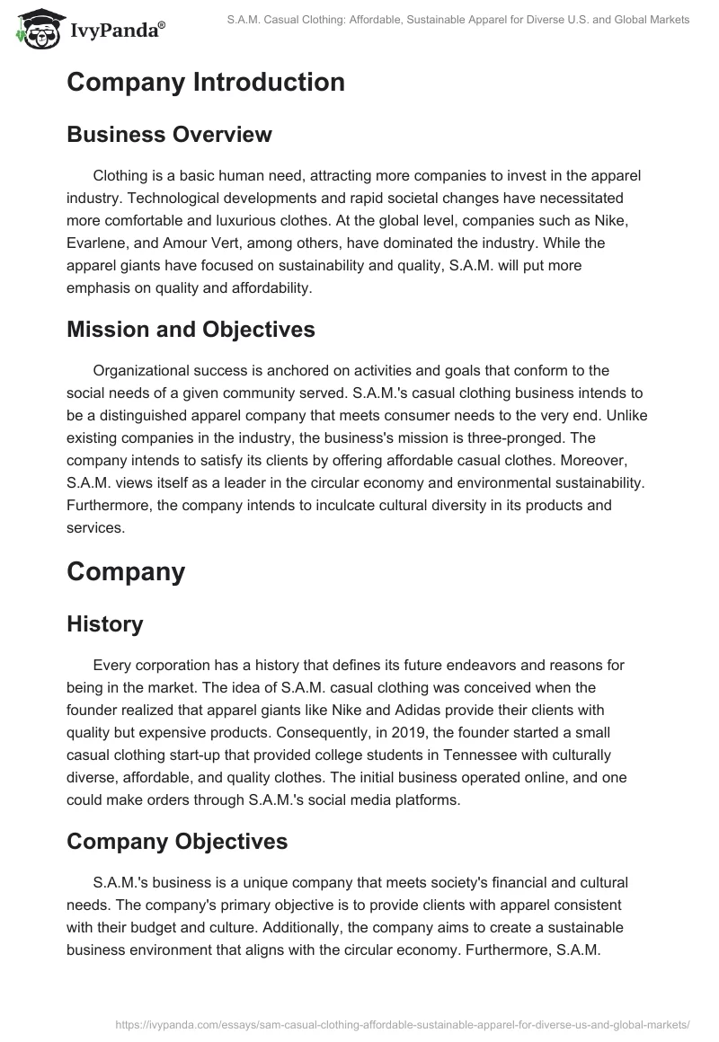 S.A.M. Casual Clothing: Affordable, Sustainable Apparel for Diverse U.S. and Global Markets. Page 2