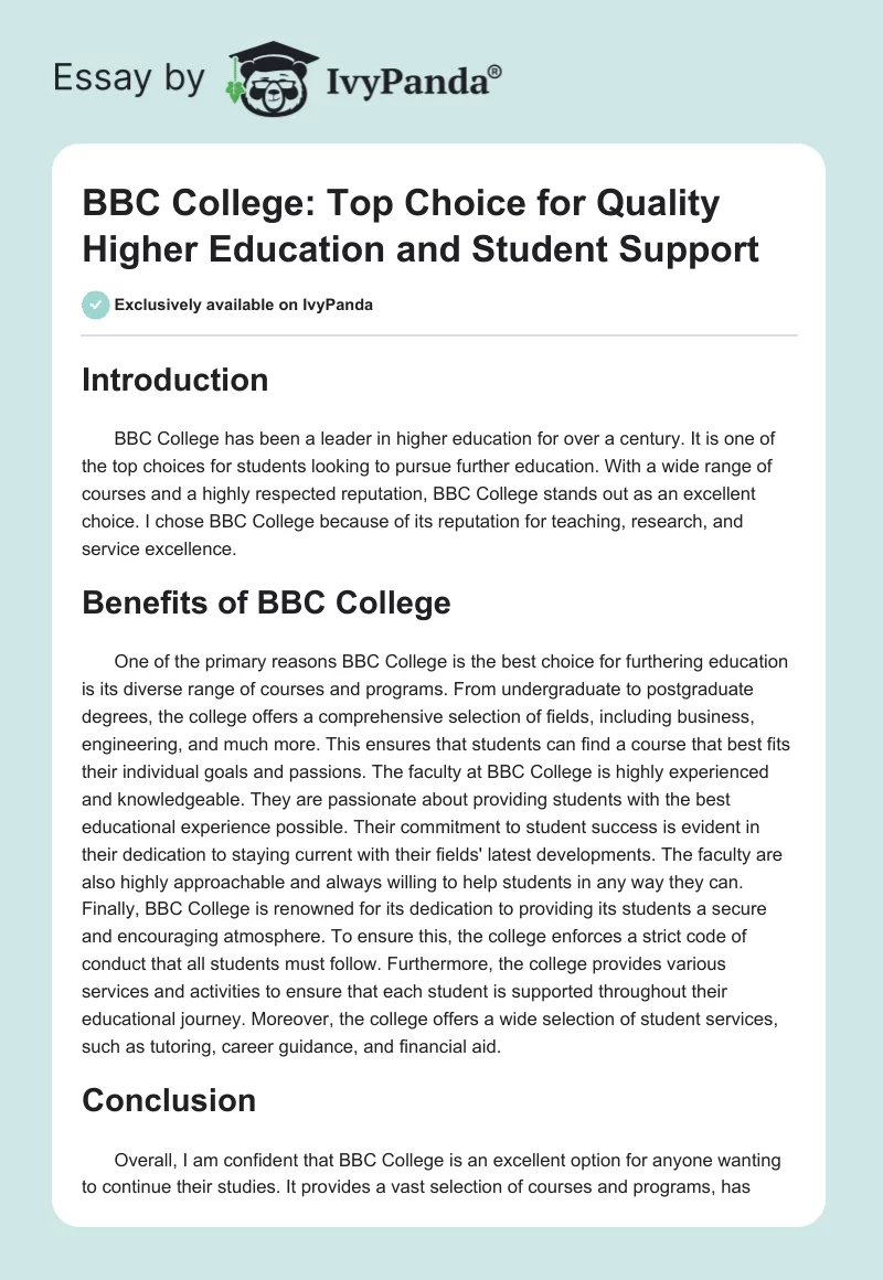 BBC College: Top Choice for Quality Higher Education and Student Support. Page 1
