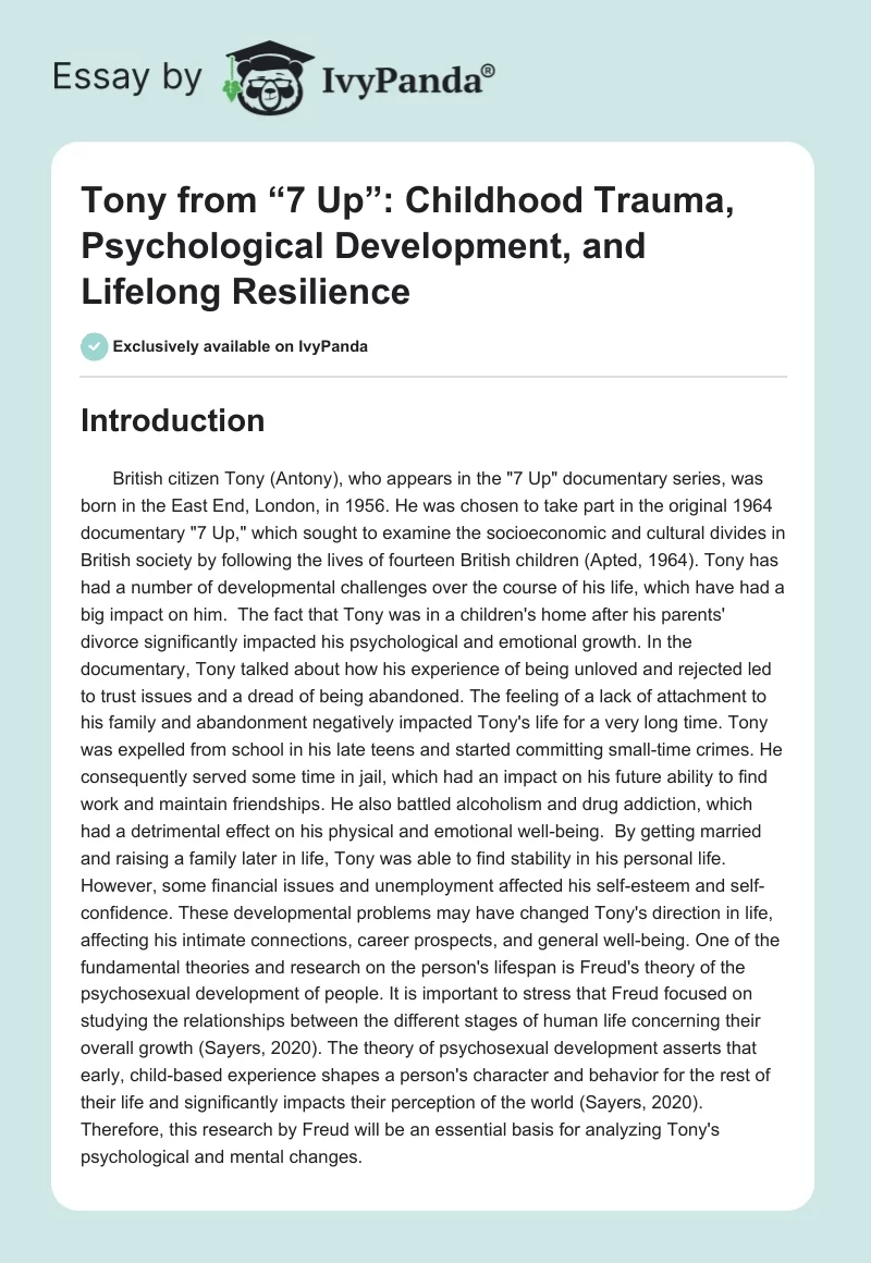 Tony from “7 Up”: Childhood Trauma, Psychological Development, and Lifelong Resilience. Page 1