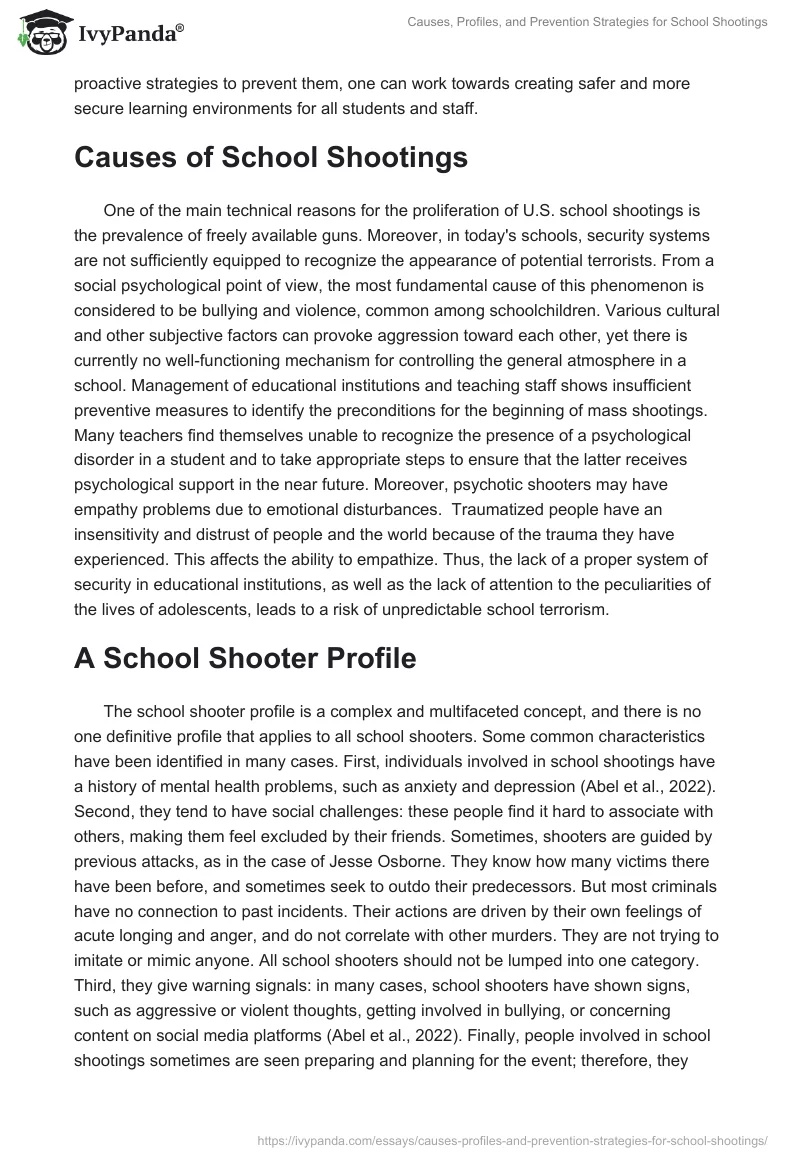 Causes, Profiles, and Prevention Strategies for School Shootings. Page 2