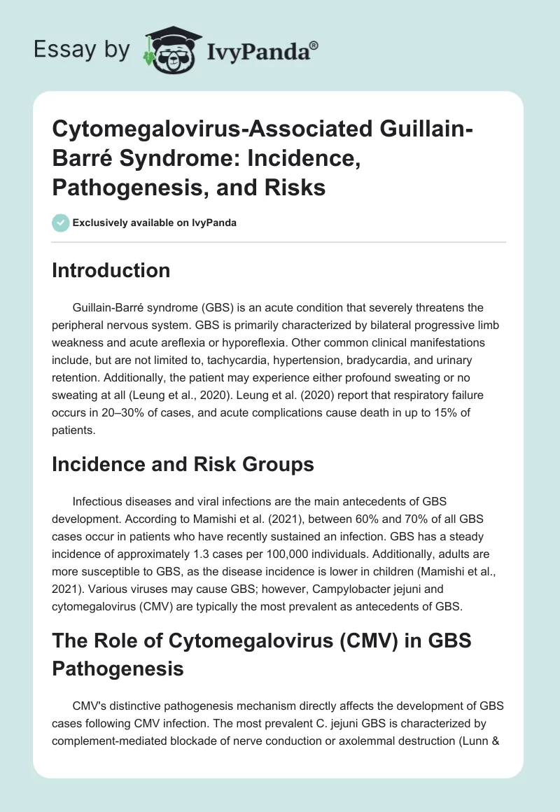 Cytomegalovirus-Associated Guillain-Barré Syndrome: Incidence, Pathogenesis, and Risks. Page 1