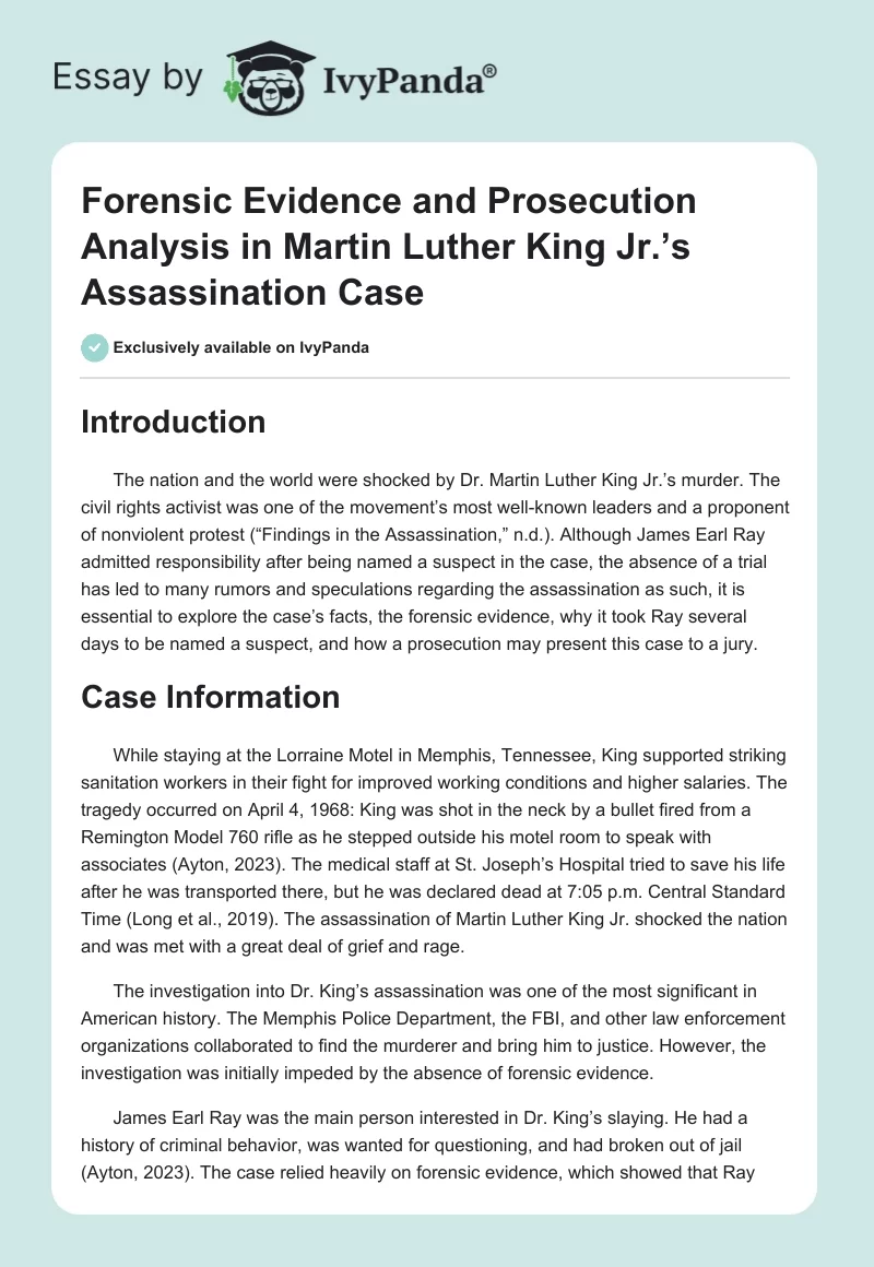 Forensic Evidence and Prosecution Analysis in Martin Luther King Jr.’s Assassination Case. Page 1