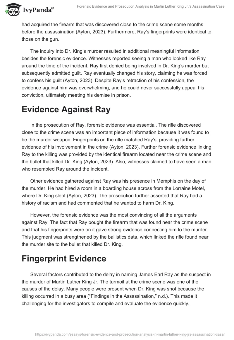 Forensic Evidence and Prosecution Analysis in Martin Luther King Jr.’s Assassination Case. Page 2
