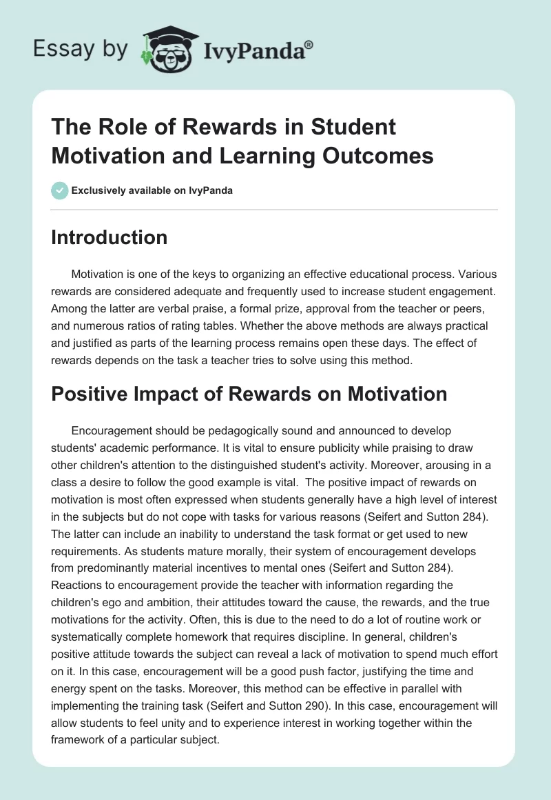 The Role of Rewards in Student Motivation and Learning Outcomes. Page 1